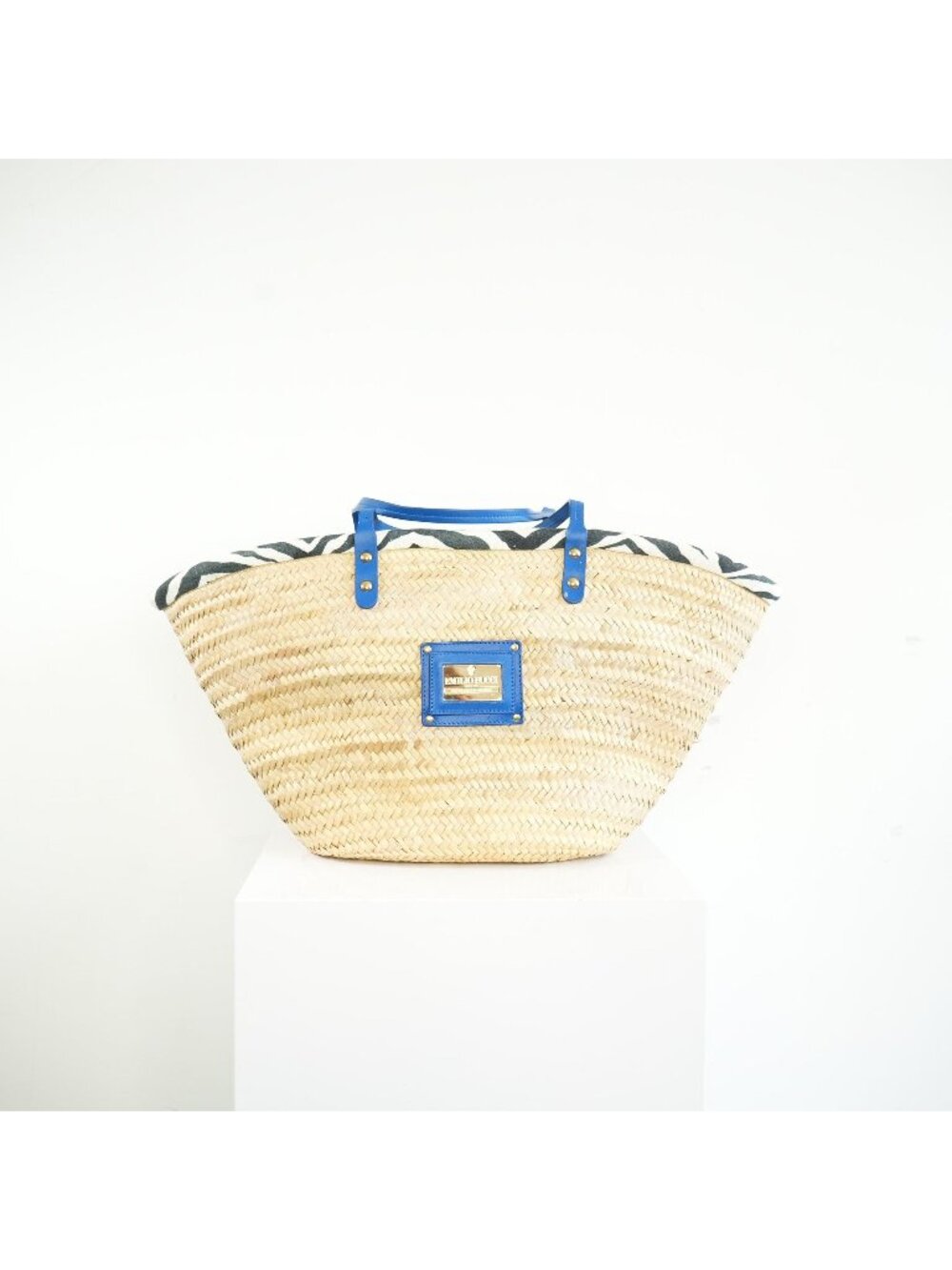 Emilio Pucci Straw Zebra Interior with Blue Trim Beach Tote Bag w/ dust bag